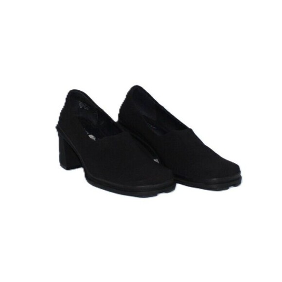 Kenneth Cole Reaction Square Toe Black Fabric Heels Loafer Style Shoes Size 9M - Picture 1 of 10